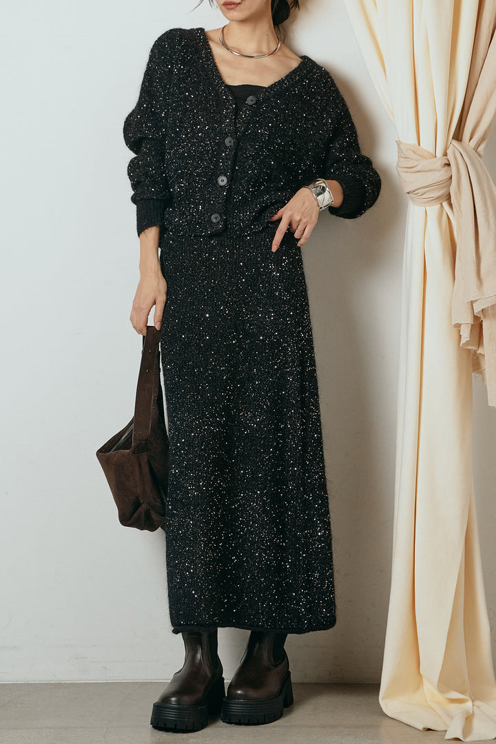 [SET]ミニラメニットカーディガン+ミニラメニットスカート(2set)