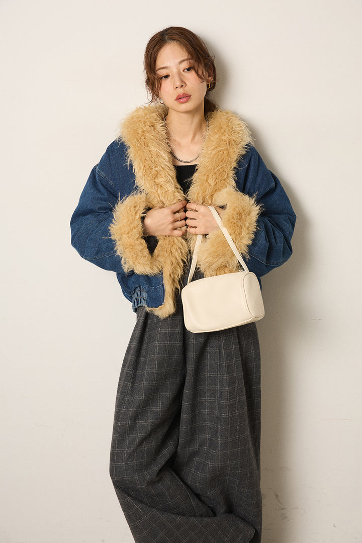 [SET]エコファーデニムボアジャケット+ウールライクチェックタックパンツ(2set)