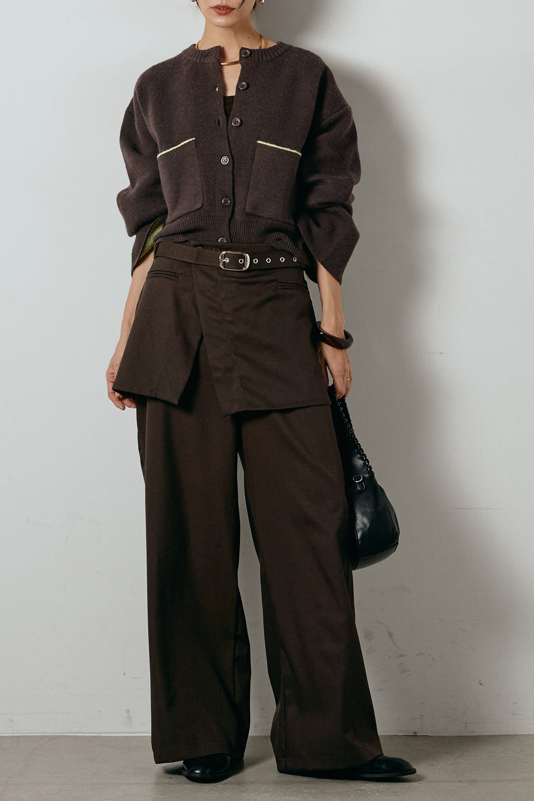 アルパカタッチダブルフェイスカーディガン/ブラウン