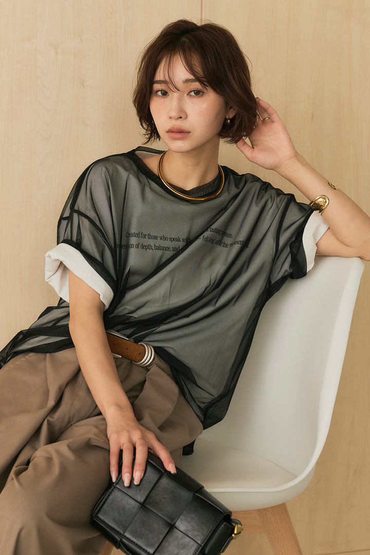 【即納】綿天竺Tシャツ×チュールトップス