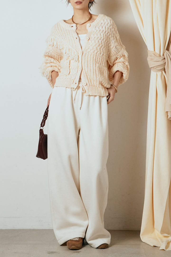 [SET]ランダムフリンジニットカーディガン+裏起毛スウェットワイドパンツ(2set)