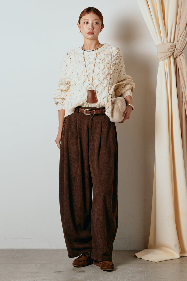 [SET]バルキーケーブルプルオーバー+コーデュロイサイドタックコクーンパンツ(2set)