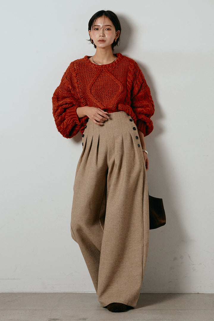 [SET]ロービングケーブルショート丈プルオーバー+サイドボタンツイードタックパンツ(2set)