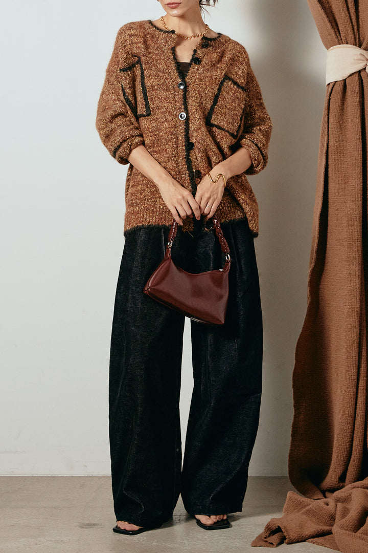 [SET]ミックスニットポケットカーディガン+フロントタック入りコーデュロイパンツ(2set)