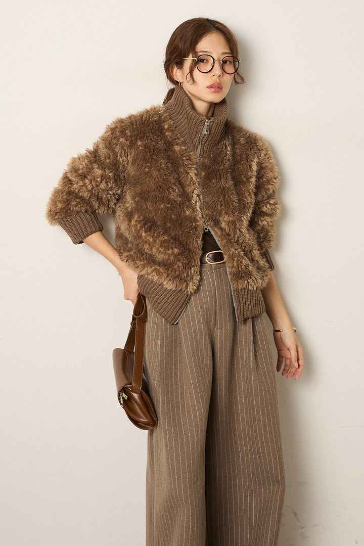 [SET]ハイネックボアブルゾン+ウールライクストライプパンツ(2set)