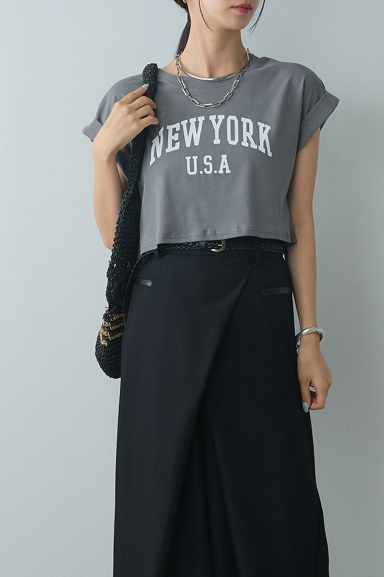 [SET]ショート丈NEWYORKロゴTシャツ+ベルト付きクロスデザインパンツ(2set)