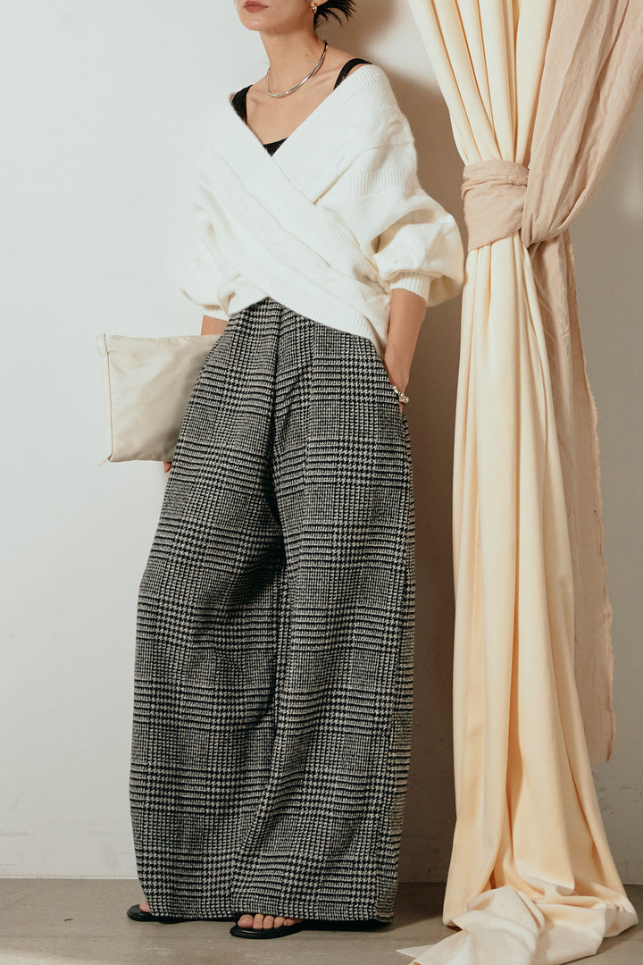 [SET]ケーブルカシュクールニットトップス+前後2wayグレンチェック柄スカーチョサロペット(2set)