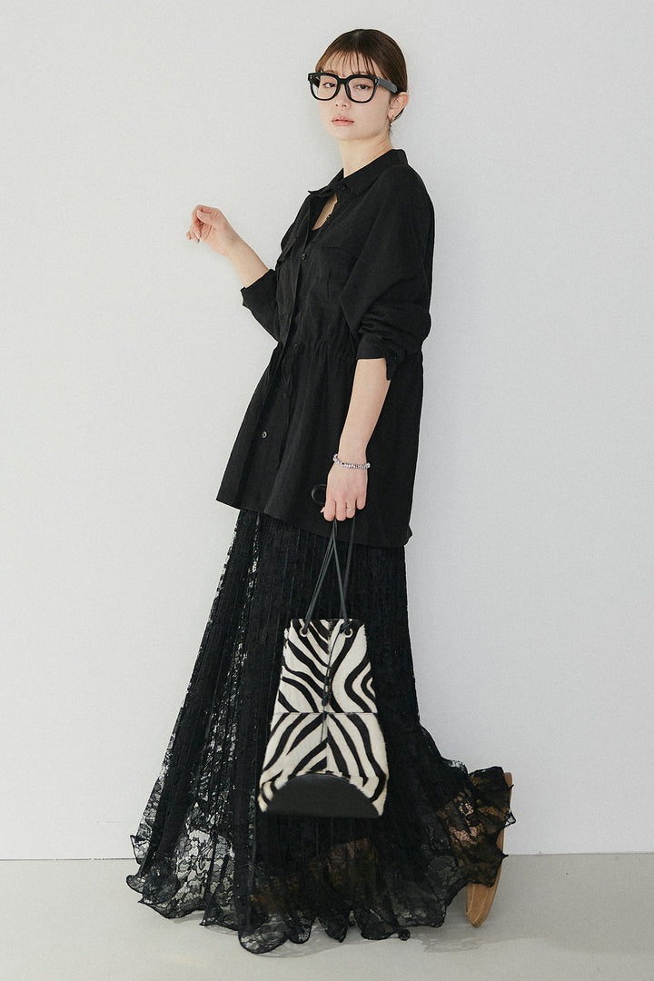 [SET]リネンブレンドシアーサファリシャツ+リラックスプリーツスカート(2set)