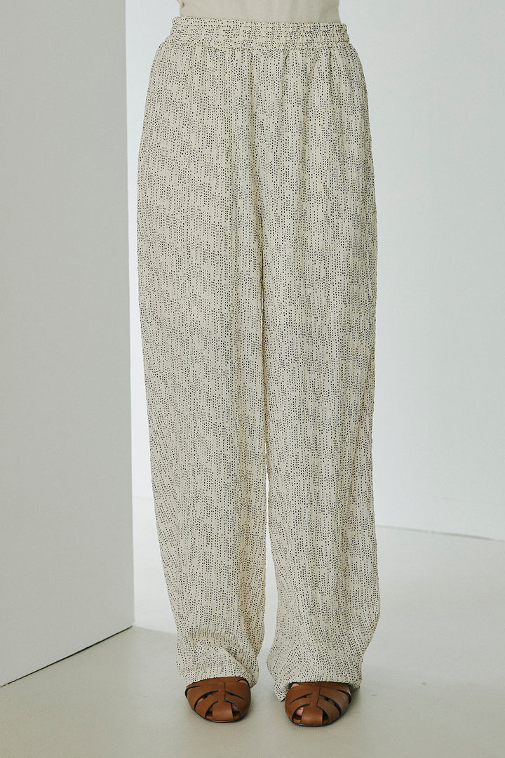 [SET]襟付き巻きデザインシャツ+シアーランダムドットラフパンツ(2set)