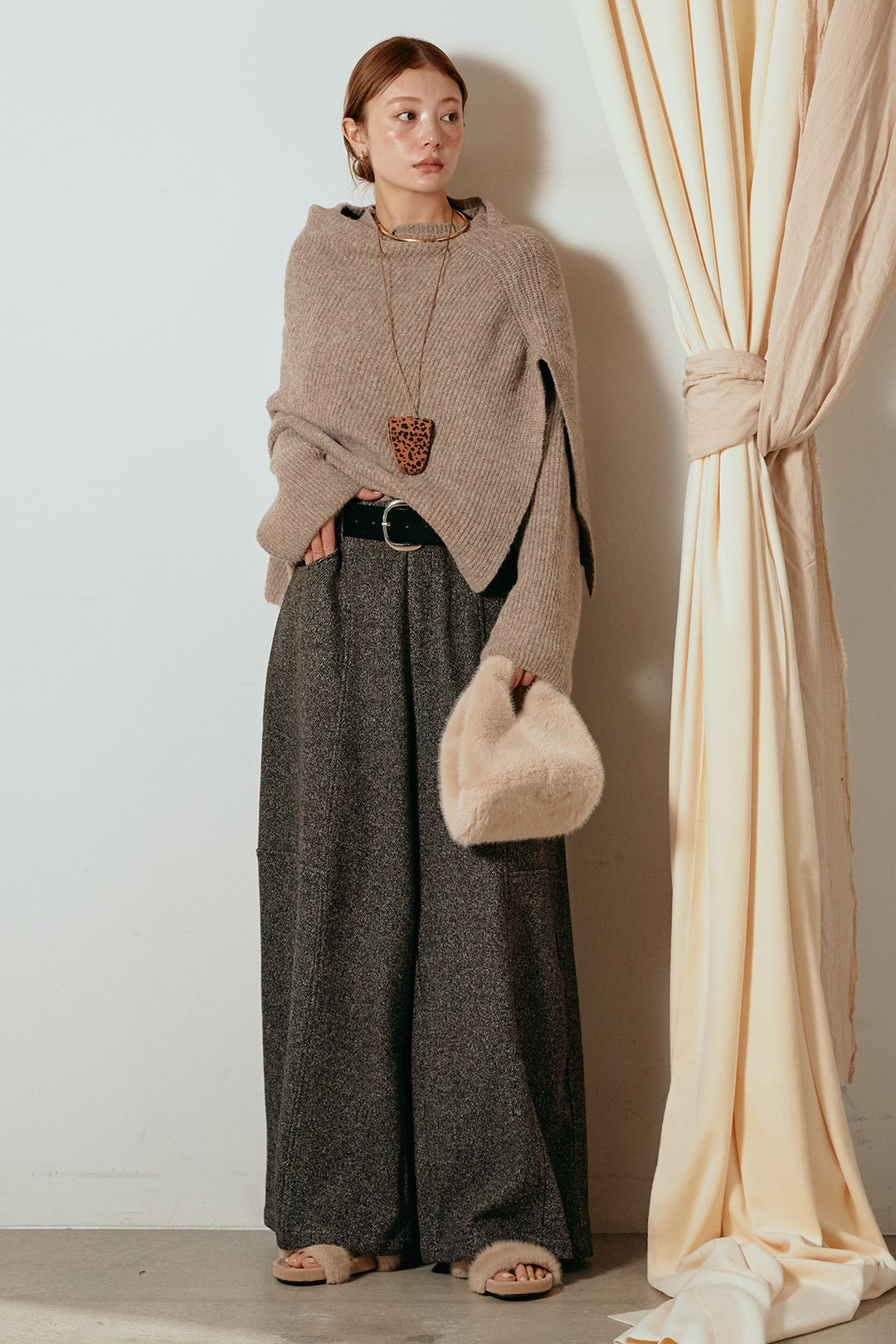 【着回しセット】[SET]ケープデザインリブニットトップス+ケープデザインリブニットトップス(2set)