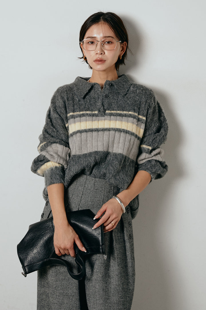 アルパカタッチボーダーポロニット/チャコール