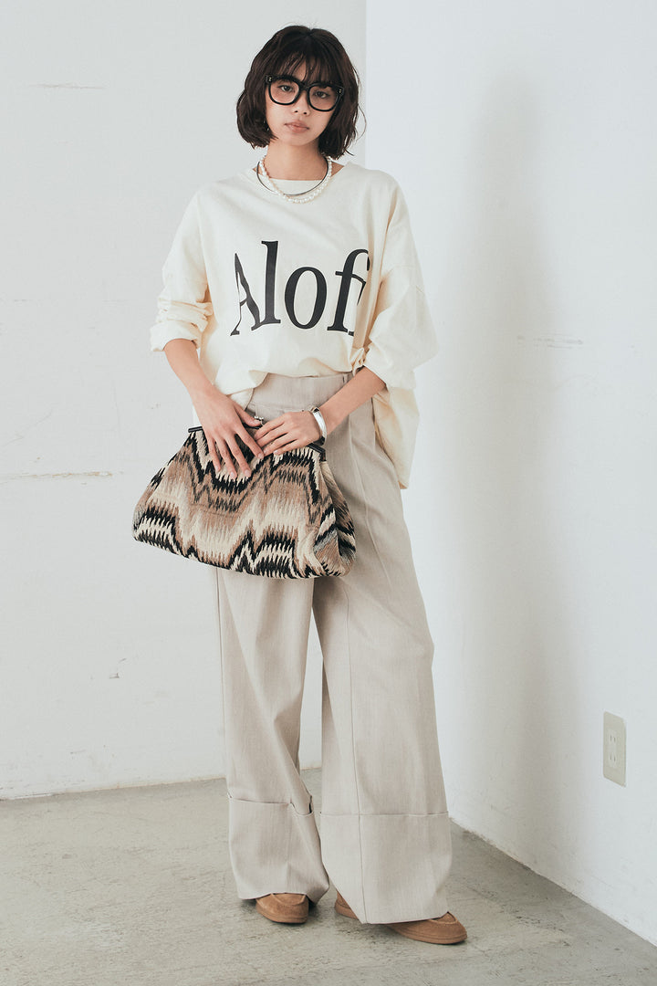 [SET]裾センタードロストロゴプリントワイドTシャツ+センタープレスセミワイドパンツ(2set)