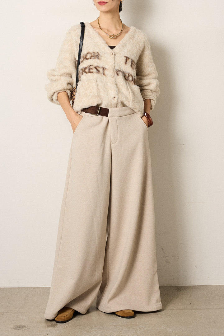 [SET]ウール混透かしロゴニットカーディガン+サイドベルトパンツ(2set)