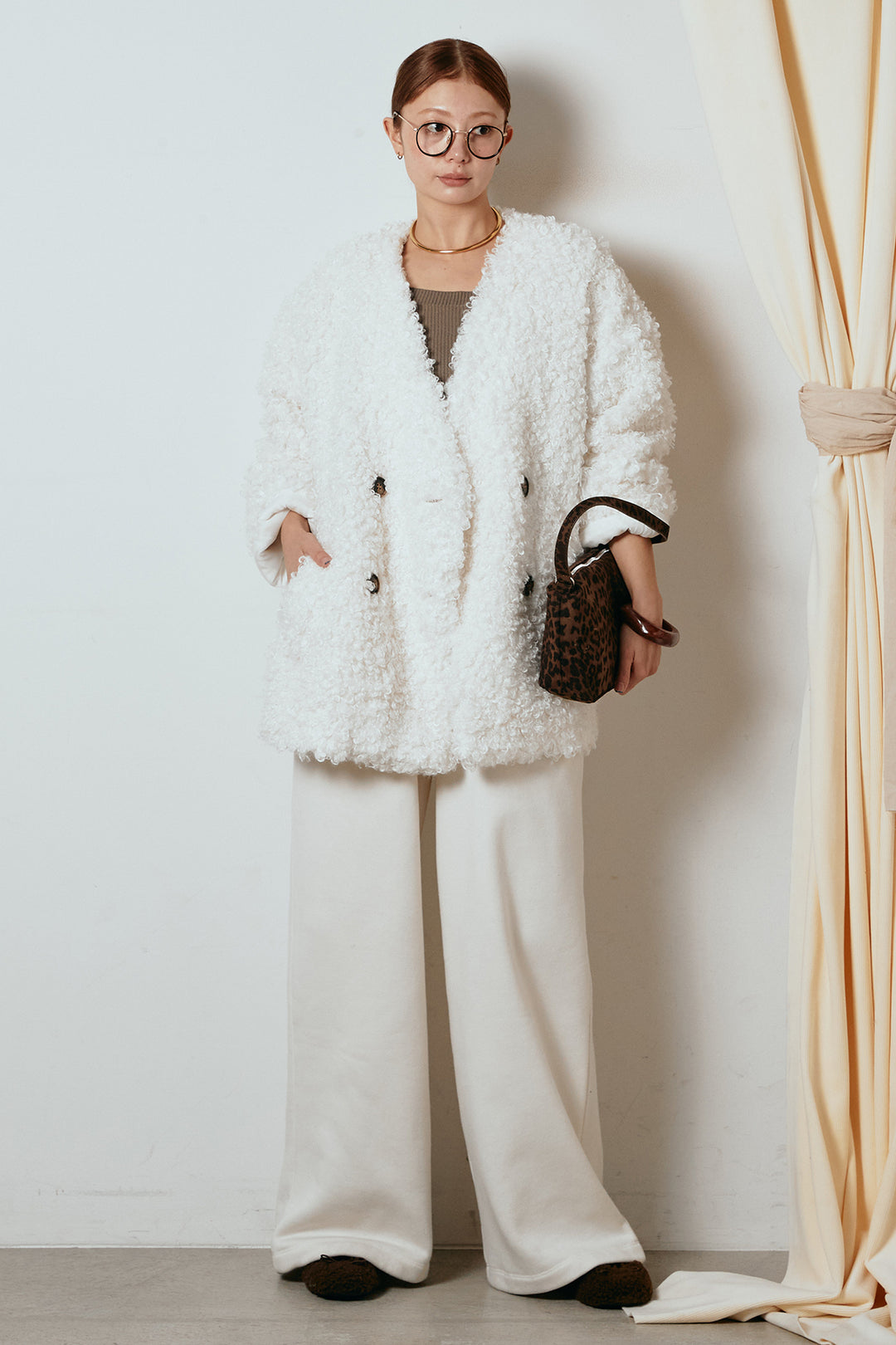 [SET]シープライクファージャケット+裏起毛スウェットワイドパンツ(2set)