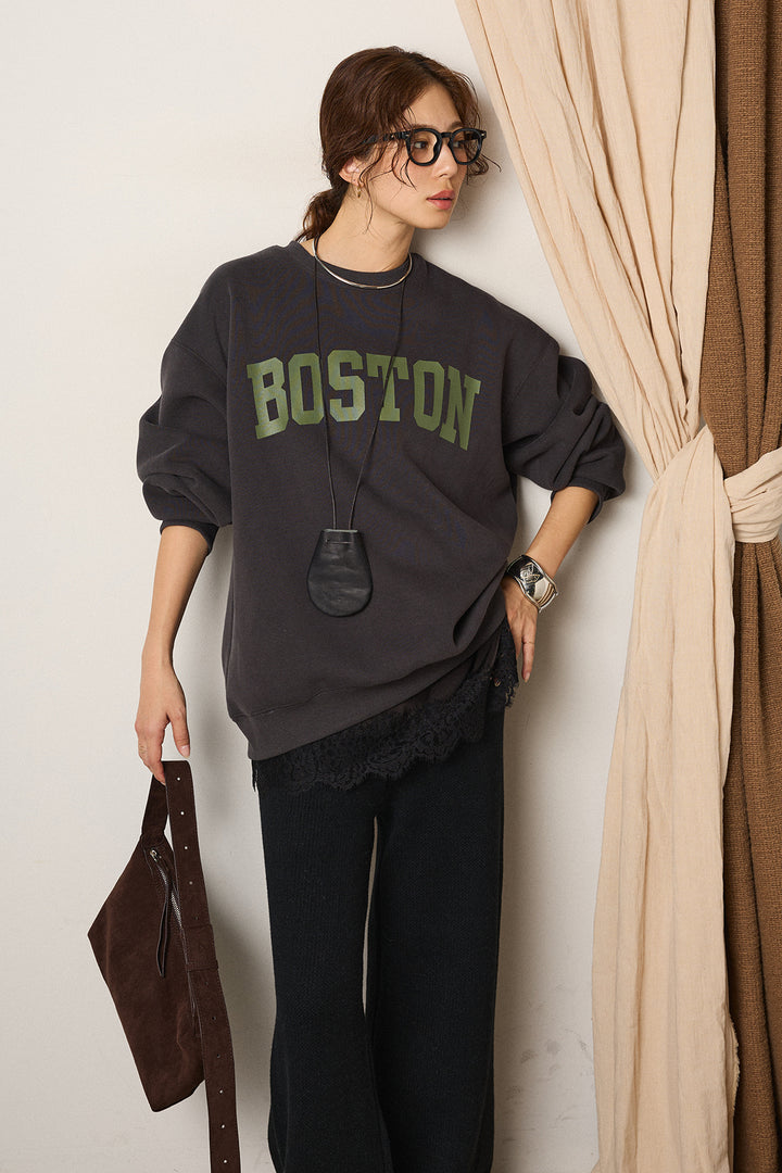 [SET]ロゴデザインルーズスウェット+ワイドリブニットイージーパンツ(2set)