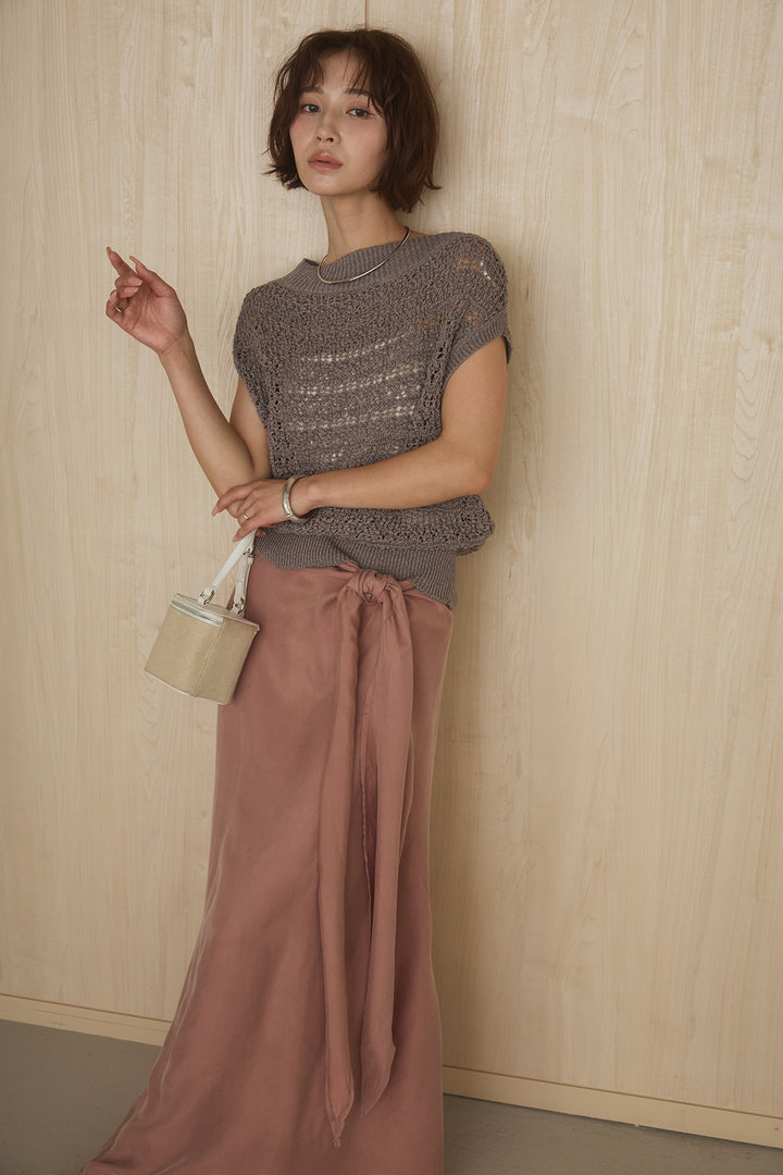 [SET]透かしレース編みフレンチニット+巻きロングスカート(2set)