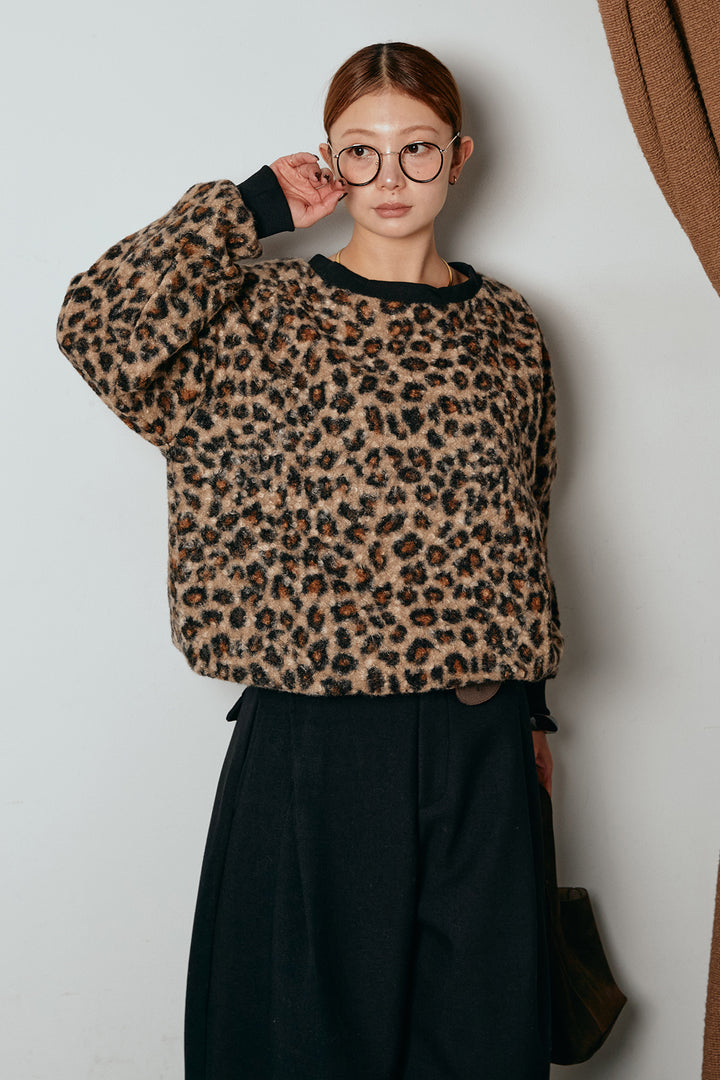 レオパード柄ボアトップス/コーヒー