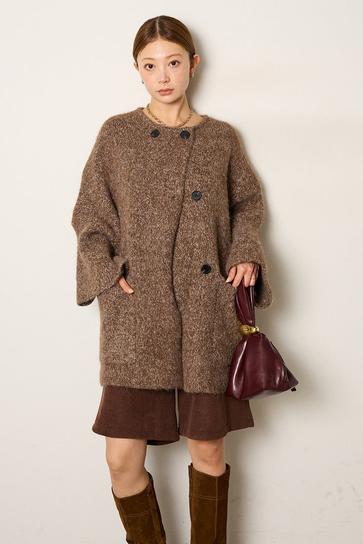 [SET]アシンメトリーボタンニットカーディガン+リラックスコーデュロイハーフパンツ(2set)