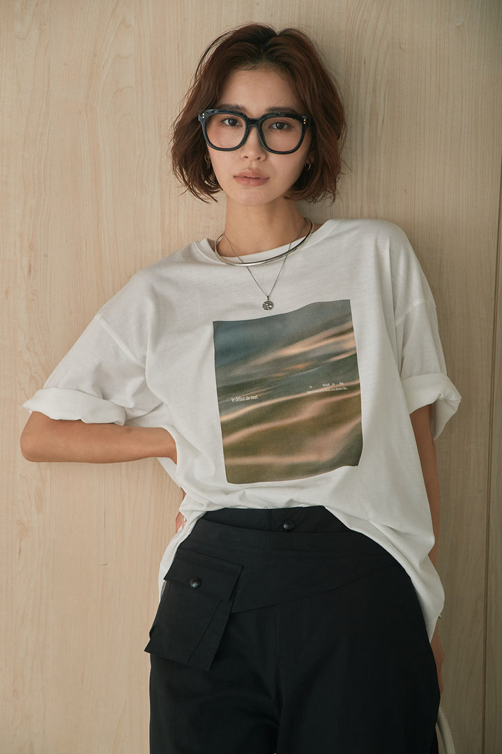 [SET]MarbleプリントTシャツ+ポケットベルト付きニーサイドタックパンツ(2set)