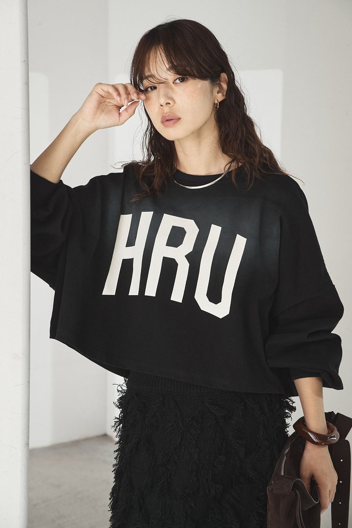 [SET]ビッグロゴHRU袖ボリュームトップス+カットフリンジニットタイトスカート(2set)