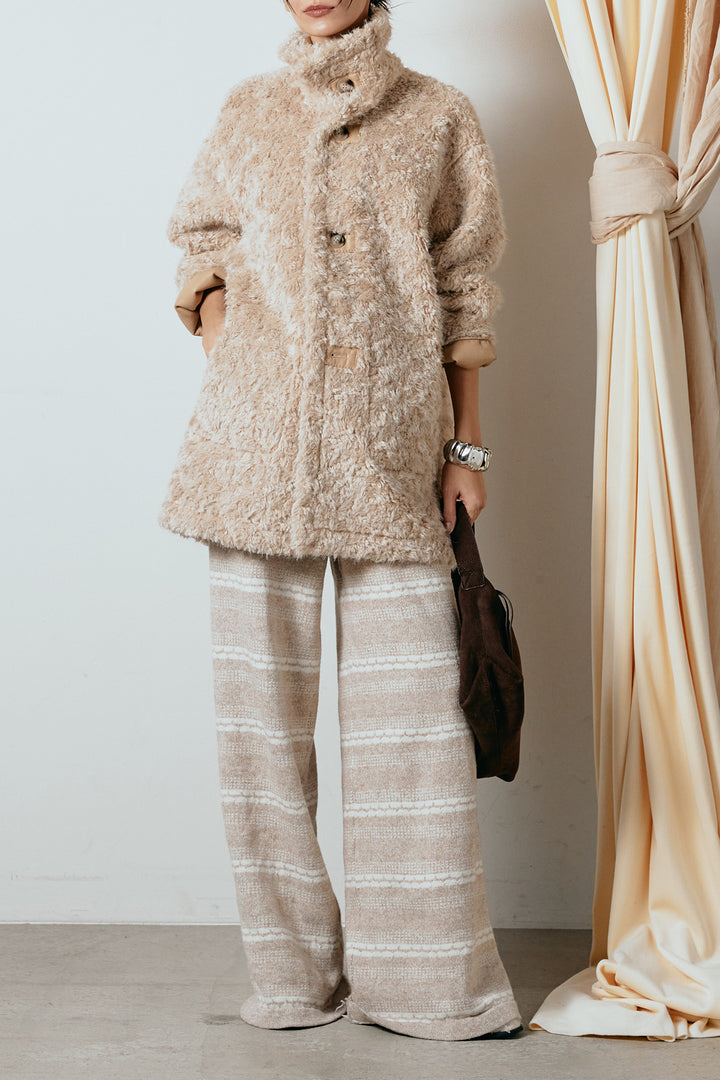 [SET]リバーシブルボアアウター+マルチライン柄リラックスニットパンツ(2set)