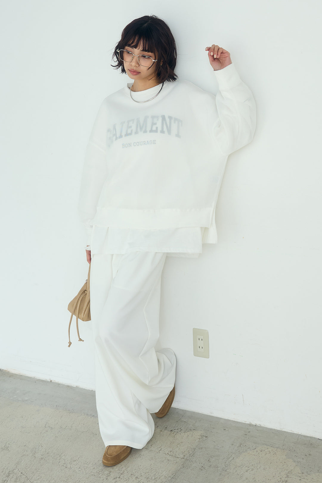 [SET]クリアダンボールプルオーバー+斜めボタンタック入りスラックス+フロントロゴビッグプルオーバー(3set)