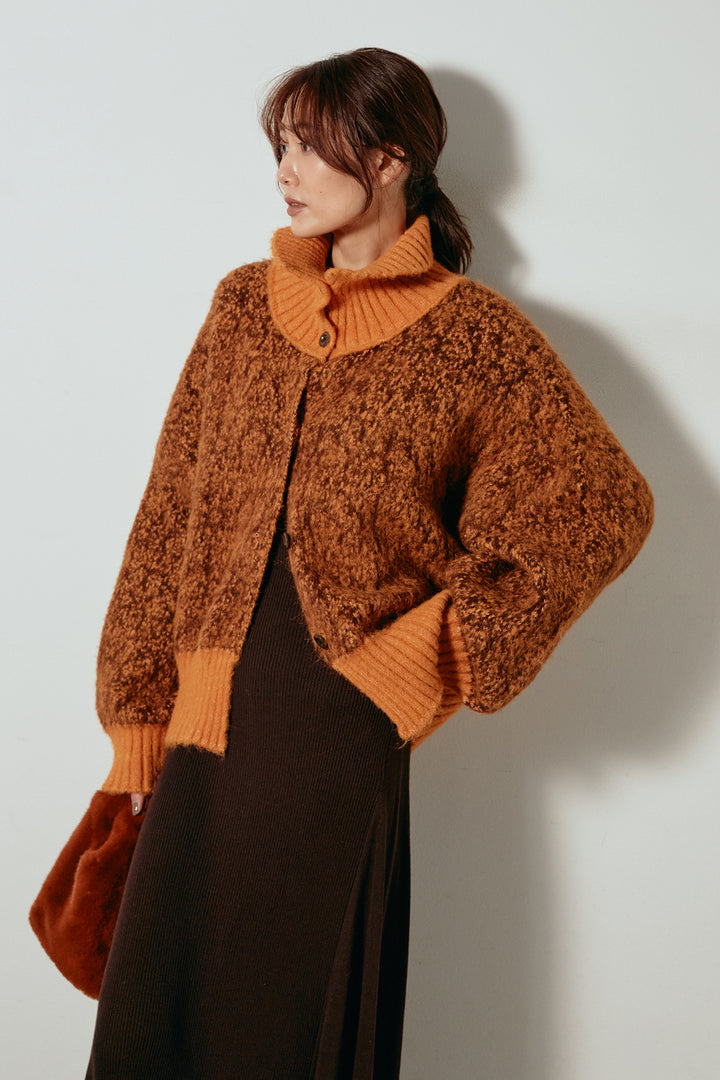 [SET]ハイネックミックスニットトップス+サイド切り替えリブニットロングスカート(2set)