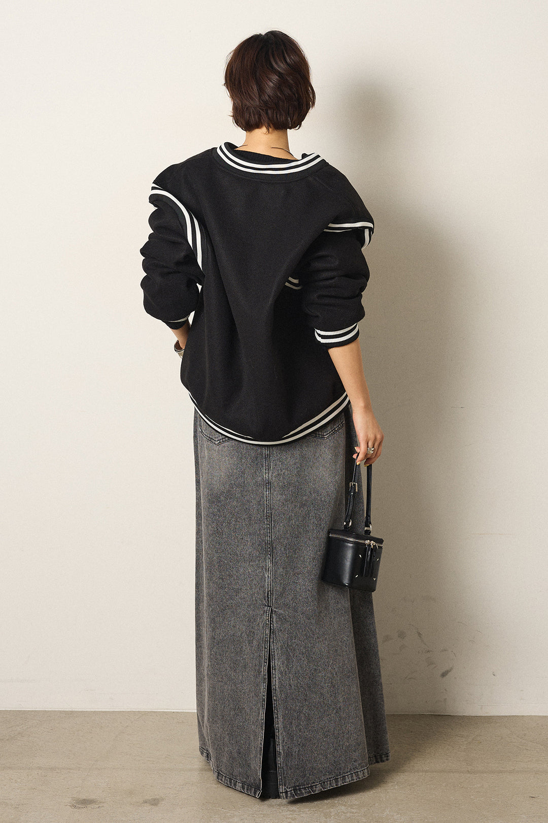 [SET]ワンポイントデザインブルゾン+デニムロングフレアスカート(2set)