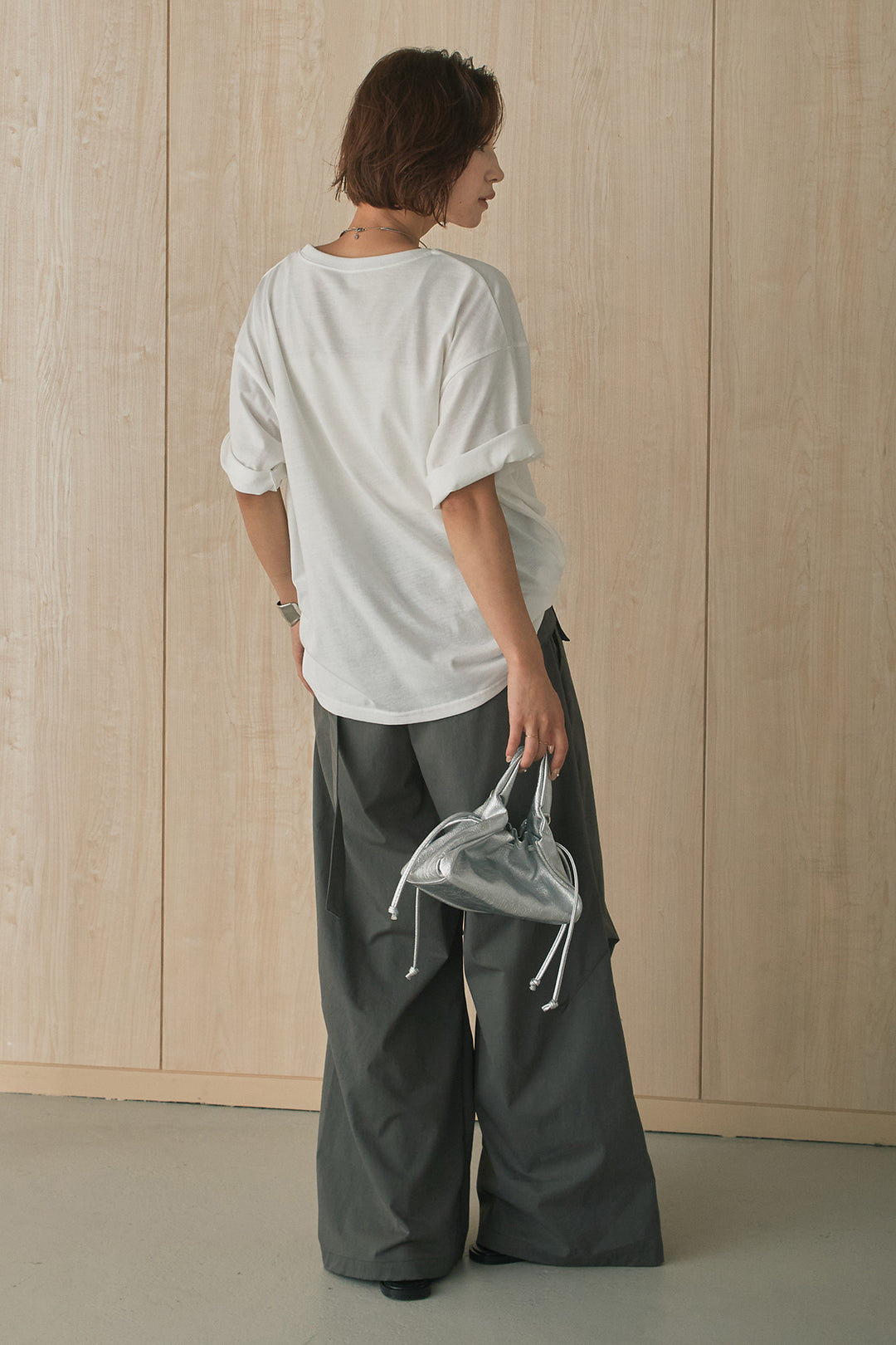 [SET]MarbleプリントTシャツ+ポケットベルト付きニーサイドタックパンツ(2set)