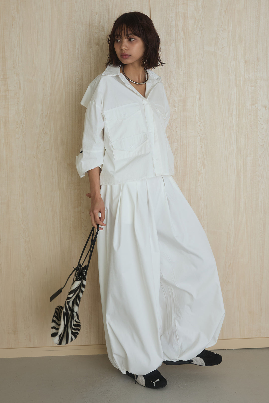 [SET]ビッグポケットシャツ+裾絞りワイドパンツ(2set)
