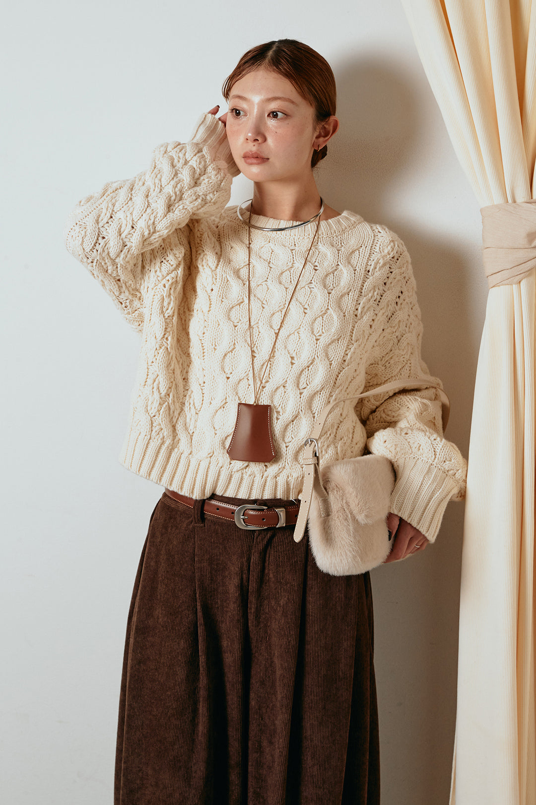 [SET]バルキーケーブルプルオーバー+コーデュロイサイドタックコクーンパンツ(2set)