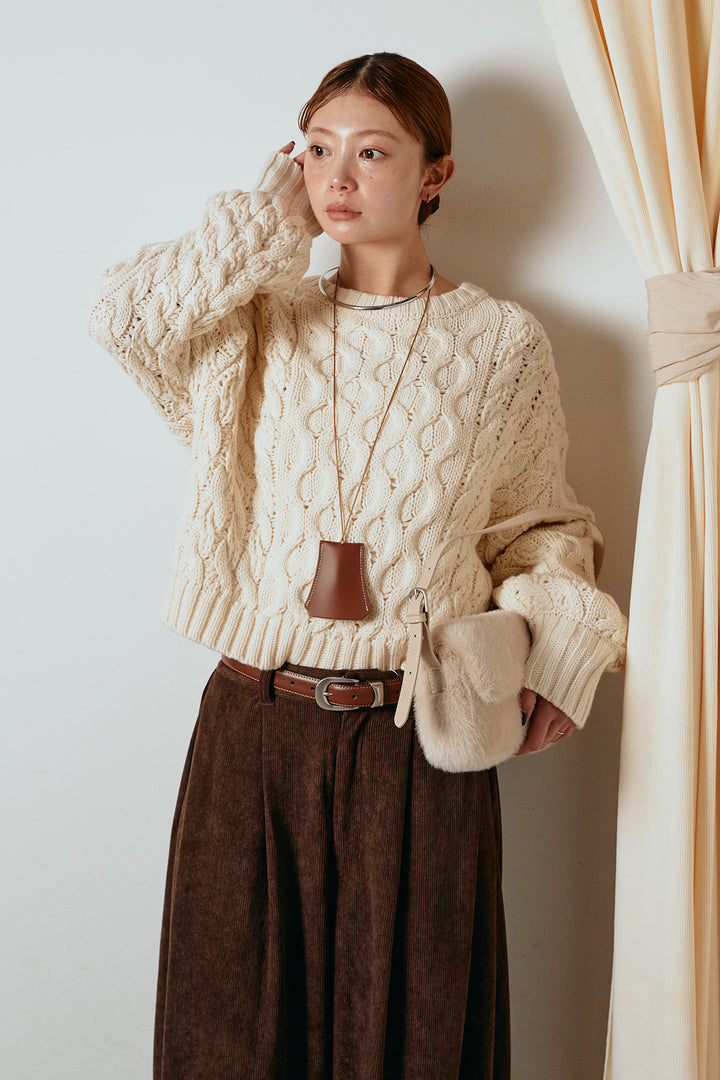 [SET]バルキーケーブルプルオーバー+コーデュロイサイドタックコクーンパンツ(2set)