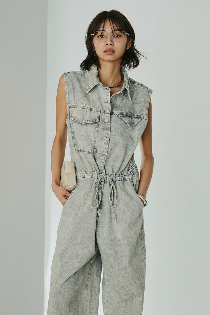 [SET]ケミカルデニムノースリロンパース