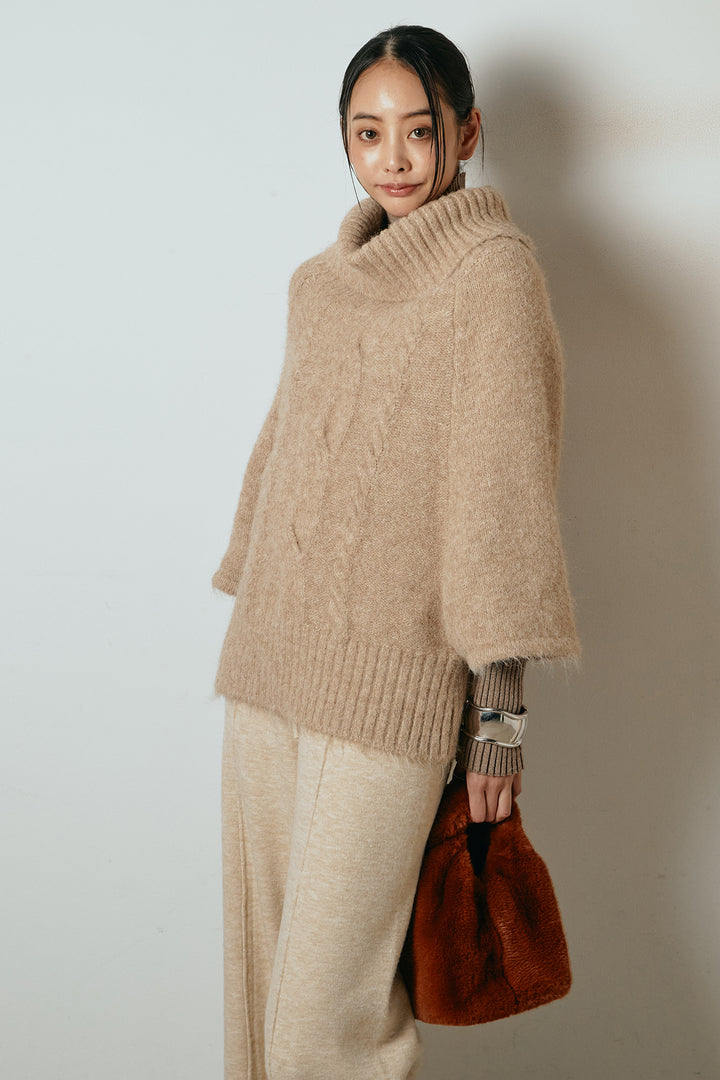 [SET]起毛ミディアムスリーブニットトップス+リブニットシームレスタートルプルオーバー+センターラインニットパンツ(3set)