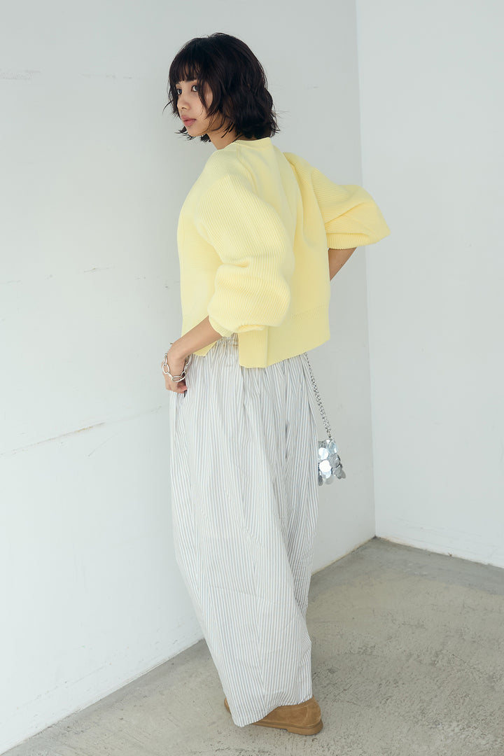 [SET]スポンディッシュBIGボタンクルーネックカーディガン+ランダムストライプタックギャザーパンツ(2set)