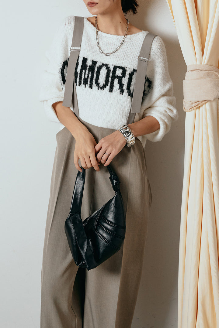 [SET]フロントロゴデザインニットトップス+ワイドツイルサロペット(2set)