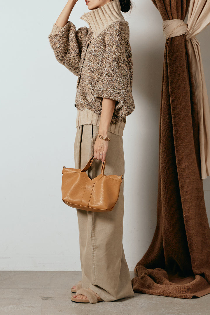 [SET]ハイネックミックスニットカーディガン+フロントタック入りコーデュロイパンツ(2set)