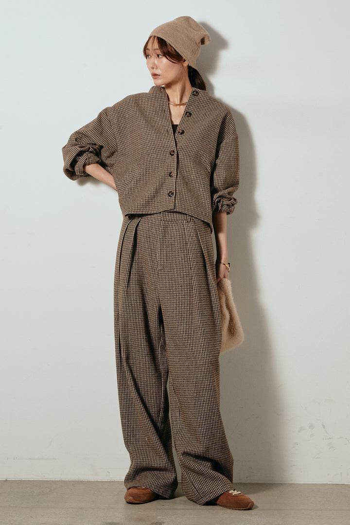 [SET]ノーカラーガンクラブチェックジャケット+ガンクラブチェックタックパンツ(2set)