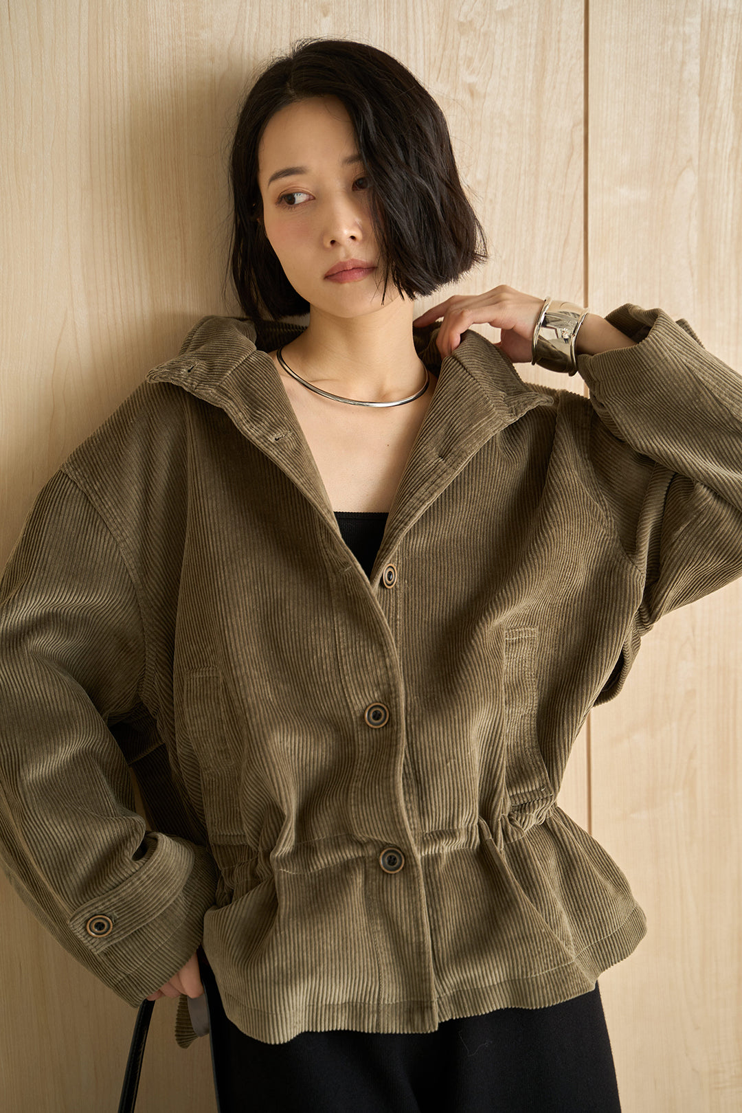 [SET]コーデュロイスタンドカラージャケット+リラックスニットショートパンツ(2set)