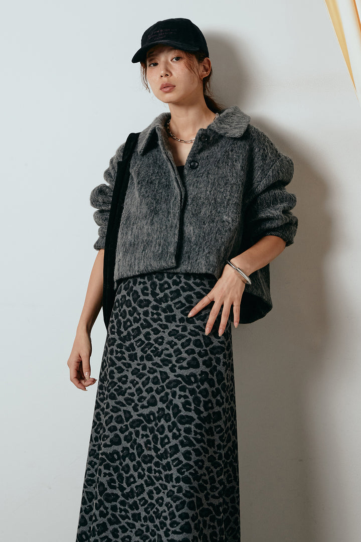 [SET]シャギーショートジャケット+レオパードロングスカート(2set)