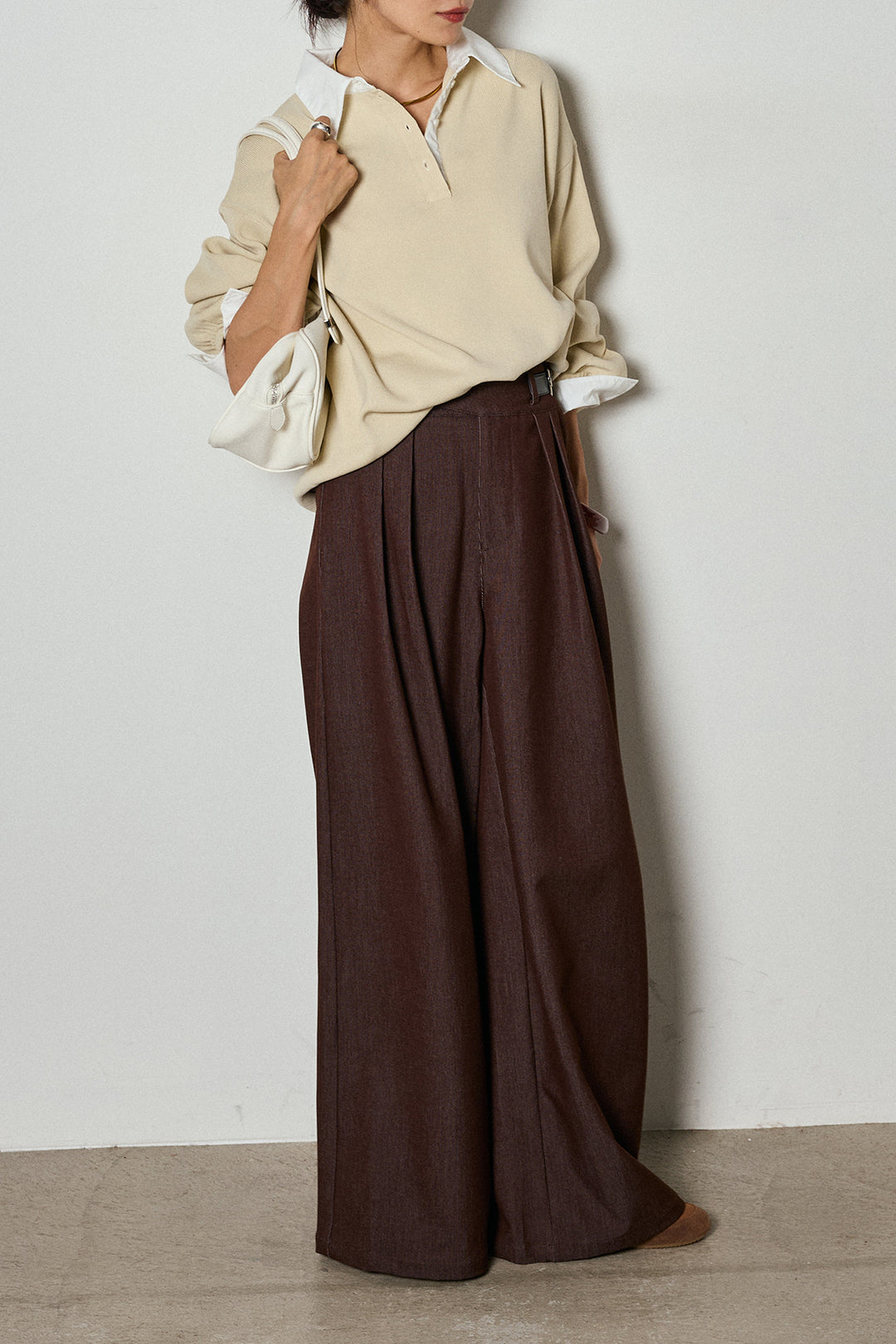 【即納】ウエストベルト付きタックワイドパンツ