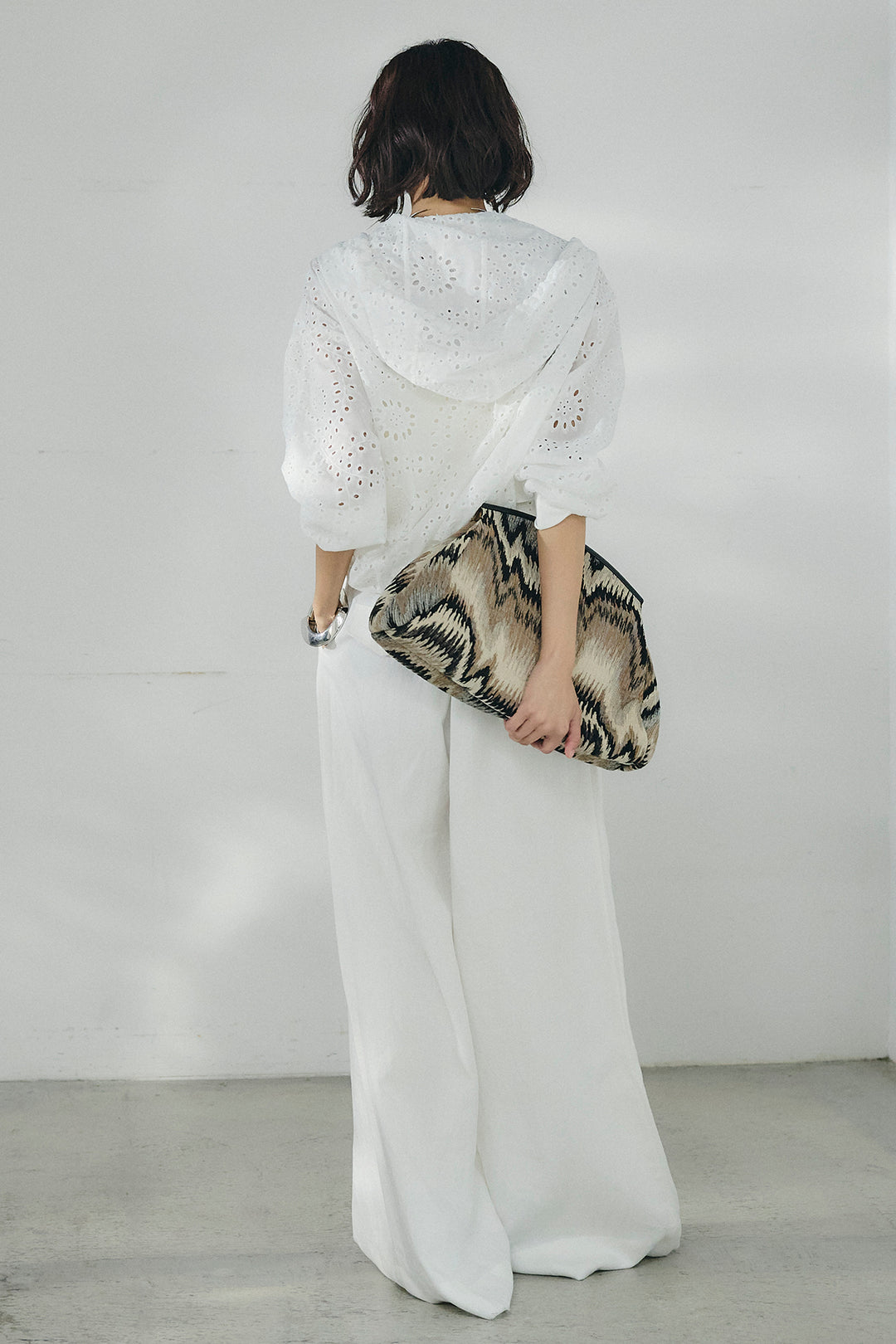 [SET]レースハーフジップアップフーディー+リネン混タックストレートワイドパンツ(2set)