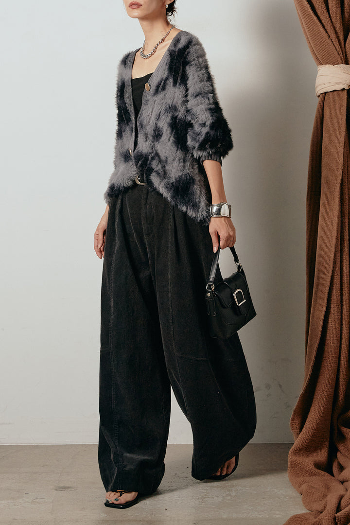 【着回しセット】[SET]タイダイ柄シャギーニットカーディガン+タック入りコーデュロイワイドパンツ+タイダイ柄シャギーニットカーディガン(3set)