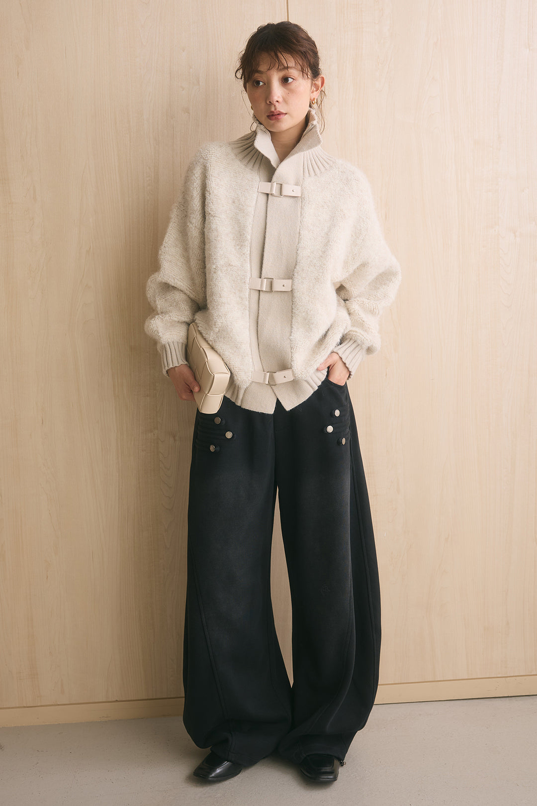 [SET]ブークレーハイネックニットジャケット+ナポレオンディテールカーブパンツ(2set)
