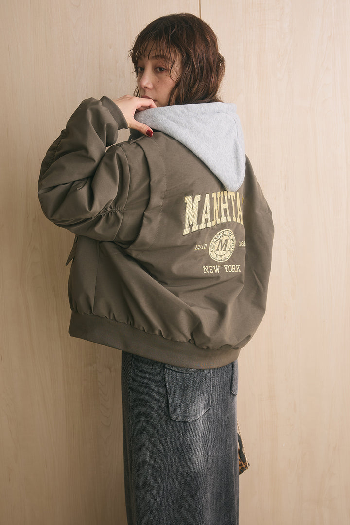 [SET]カレッジロゴフーディーブルゾン+ピグメントリラックスニットスカート(2set)