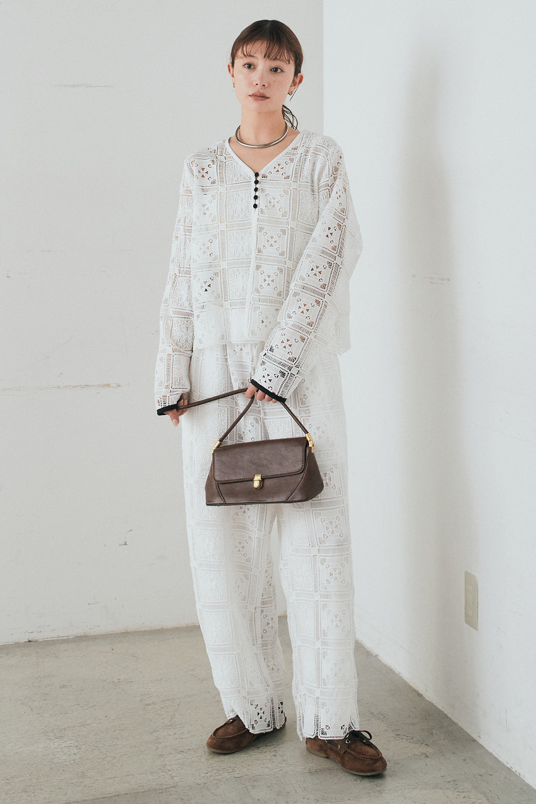 [SET]クロシェレースカーディガン+クロシェレースイージーパンツ(2set)