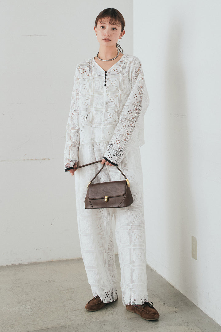 [SET]クロシェレースカーディガン+クロシェレースイージーパンツ(2set)