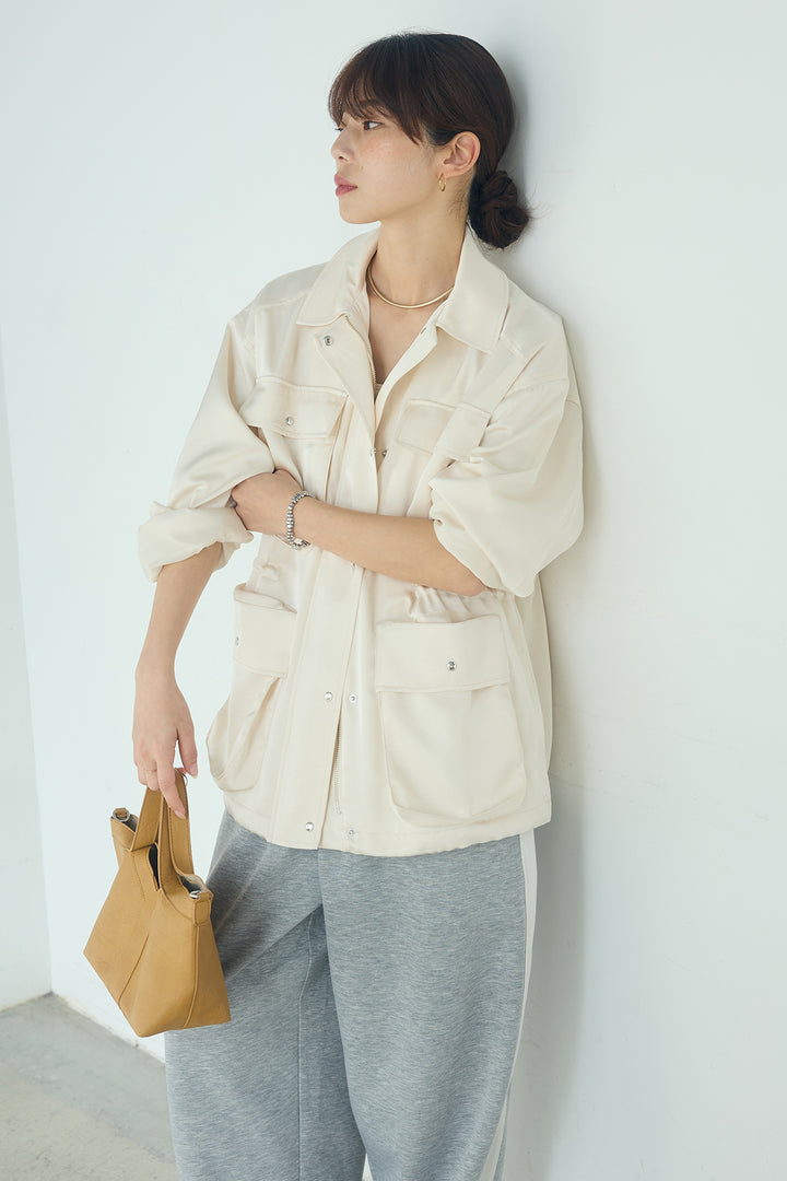 [SET]サテンライトブルゾン+異素材切り替えスウェットパンツ(2set)