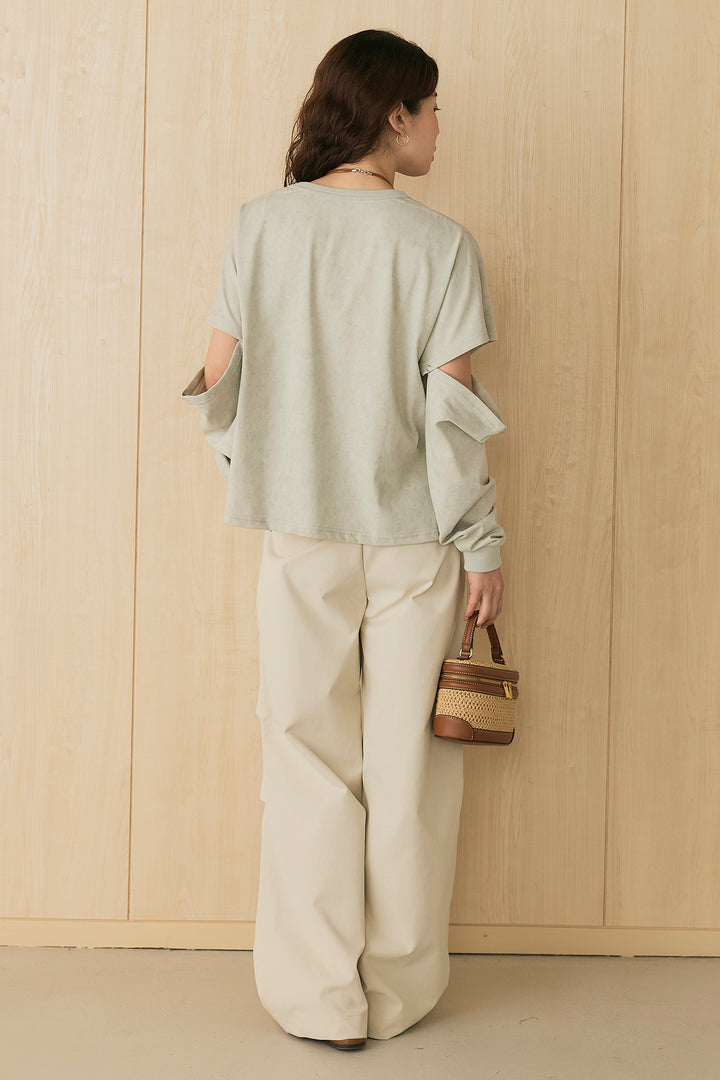 [SET]セパレートフェードTシャツ+ニーサイドタックウエストドロストパンツ(2set)