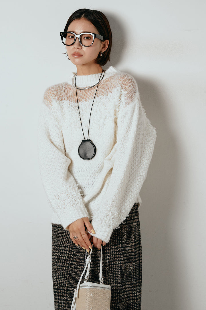 [SET]パターンランダム編みニットトップス+グレンチェック柄フロントジップタイトスカート(2set)